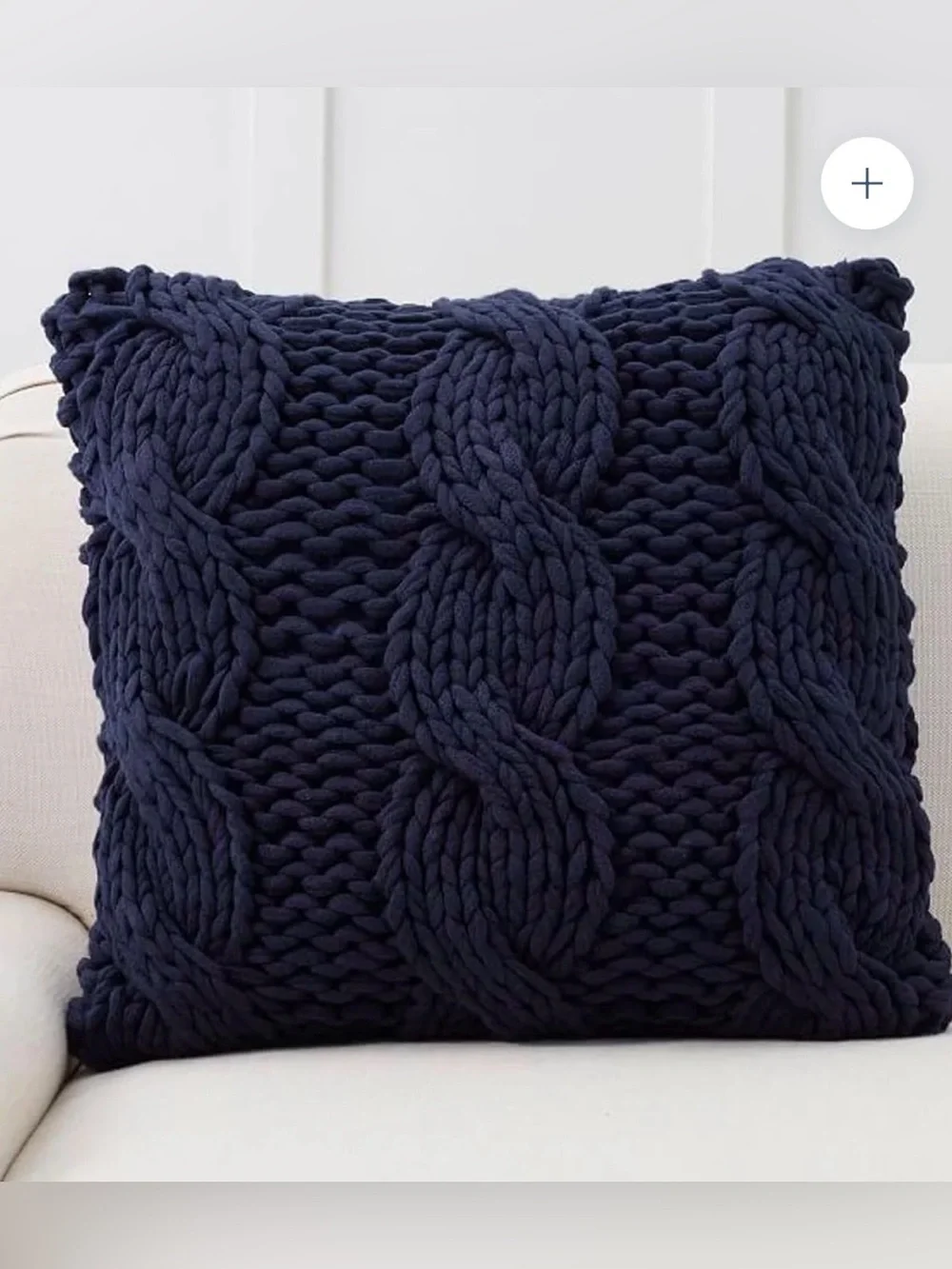 Pottery Hand-Knit Cable Throw Pillow in Navy